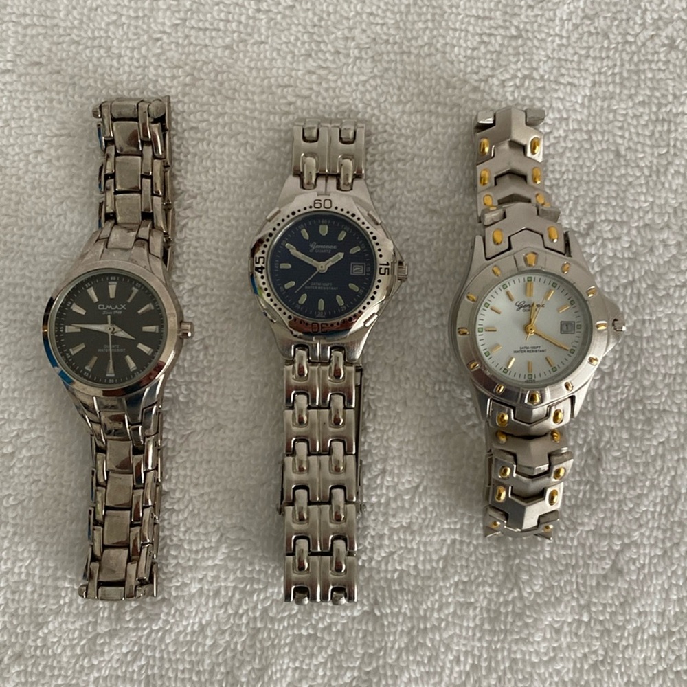 OMAX and GENEVEX Silver Tone Ladies / Men’s Watch Bundle